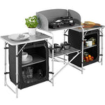 tectake 800747 Cocina de Camping, Aluminio, Plegable para Exteriores, Patas Ajustables, Compartimentos, Negro, Incl. Bolsa de Transporte - Varios Modelos (Tipo 1 | No. 403344)
