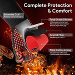Guantes Barbacoa, Guantes para Horno Resistentes al Calor hasta 800℃ / 1472℉ para Cocina, Parrilla, Hornear, Microondas - certificación EN407(1 Par) (Rojo)