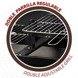 AKTIVE 52897 - Barbacoa carbón y leña de doble parrilla 97 x 42 x 96 cm; 2 alturas regulables, depósito de cenizas extraíble y fácil de limpiar, bandeja para utensilios, 2 ruedas para fácil transporte