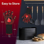 Guantes Barbacoa, Guantes para Horno Resistentes al Calor hasta 800℃ / 1472℉ para Cocina, Parrilla, Hornear, Microondas - certificación EN407(1 Par) (Rojo)