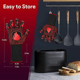 Guantes Barbacoa, Guantes para Horno Resistentes al Calor hasta 800℃ / 1472℉ para Cocina, Parrilla, Hornear, Microondas - certificación EN407(1 Par) (Rojo)