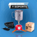 Alpin Loacker Juego de cocina de gas – Hornillo de gas para camping con olla de titanio, hornillo ligero de camping para exteriores, 750 ml, sin cartucho de gas