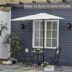 Outsunny Sombrilla Semicircular 230x130x245 cm Parasol para Pared de Jardín con Manivela y Mástil de Metal de Ø38 mm Terraza Balcón Crema