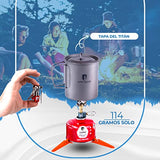 Alpin Loacker Juego de cocina de gas – Hornillo de gas para camping con olla de titanio, hornillo ligero de camping para exteriores, 750 ml, sin cartucho de gas