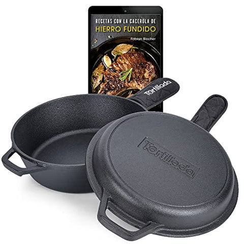 Tortillada - 2 en 1 Combo Cooker Juego de Olla (3.5l) y Sartén (26 cm) De Hierro Fundido