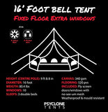 Psyclone - Tienda de campaña de suelo fijo con 10 ventanas de 5 m para todo tipo de clima, para 8 a 10 personas, de algodón, gran campana para la familia, camping, senderismo, festivales