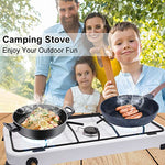 Qdreclod Hornillo de gas para camping, 3 fuegos, con manguera de conexión y reductor de presión, portátil, con tapa resistente al viento, adecuado para ollas con diferentes diámetros