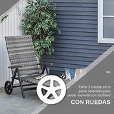 Outsunny Tumbona de Jardín de Ratán 192x74x55 cm con Respaldo Reclinable en 7 Posiciones Reposabrazos y Ruedas Marco de Aluminio para Patio Terraza Balcón Gris