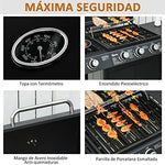 Outsunny Barbacoa de Gas BBQ con Ruedas Parrilla Gas con 3+1 Quemadores de 11,6 KW 2 Mesas Laterales y Termómetro Acero 110x50x100 cm Negro