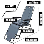 AMANKA - Tumbona Plegable con Reposacabezas, Reposapiernas y Respaldo Reclinable | 178 cm Gris