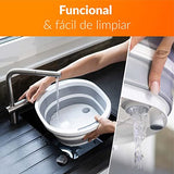 Fregadero Plegable Camping con Desague | Tabla de Cortar Multifuncional en Plastico y Silicona | Cesta de Drenaje Portátil | Lavabo Camper | Barreño Multifunción