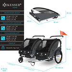 KESSER® Remolque Infantil para Bicicleta Sport-RX 2 en 1, función de Jogger, Remolque de Bicicleta Infantil + cinturón de Seguridad de 5 Puntos, 360 Rueda Delantera para Correr y Bicicleta