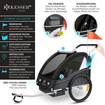 KESSER® Remolque Infantil para Bicicleta Sport-RX 2 en 1, función de Jogger, Remolque de Bicicleta Infantil + cinturón de Seguridad de 5 Puntos, 360 Rueda Delantera para Correr y Bicicleta