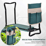 Outsunny Taburete de Jardín Plegable con Bolsa para Herramientas Protección Cojín Rodillas Asiento de Jardín con Almohadilla Altura Ajustable Soporta un máximo 150kg Color Verde Negro