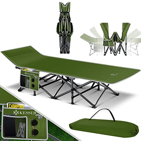 KESSER® Cama plegable plegable para camping con bolsa de transporte + bolsillo lateral de 190 x 67 x 35 cm hasta 250 kg, tubo de metal 600D, tela Oxford estable, portátil, viaje cómodo