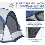 Outsunny Tienda de Campaña para 6-8 Personas con 4 Mosquiteros 2 Paneles de Tela Oxford y Bolsa de Transporte para Camping Senderismo Viajes 350x350x230 cm Blanco y Azul