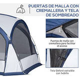 Outsunny Tienda de Campaña para 6-8 Personas con 4 Mosquiteros 2 Paneles de Tela Oxford y Bolsa de Transporte para Camping Senderismo Viajes 350x350x230 cm Blanco y Azul