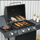 Outsunny Barbacoa de Gas BBQ con Ruedas Parrilla Gas con 3+1 Quemadores de 11,6 KW 2 Mesas Laterales y Termómetro Acero 110x50x100 cm Negro