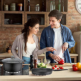 Set de Cocina Titanio de 25 Piezas | 4 Tapas de Vidrio Templado | Aluminio + Titanio y fondo de piedra antiadherente | Base Multisuperficie incluida HORNO