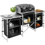 tectake 800747 Cocina de Camping, Aluminio, Plegable para Exteriores, Patas Ajustables, Compartimentos, Negro, Incl. Bolsa de Transporte - Varios Modelos (Tipo 1 | No. 403344)