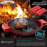 KESSER® Horno holandés 2 en 1, olla de hierro fundido 4,8 l y sartén 1,8 l quemados, listo para usar incl. libro de cocina, cacerola de doble función, tapa/sartén para cocina, camping