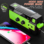 Radio solar AM/FM con manivela portátil, USB, batería recargable de 4000 mAh y manivela dinamo para camping, viajes (verde)