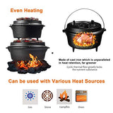 Overmont Dutch Oven Olla Horno Holandesa de Hierro Fundido Cazuela con Elevador y Soporte para la Tapa y Las piernas 8.8L / 9Quart (Olla + Tapa)