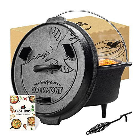 OVERMONT Dutch Oven Olla Holandesa de Hierro Fundido con Elevador