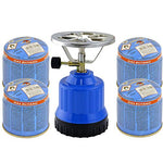 TronicXL Cocina de gas para camping de 1 foco, quemador de aluminio + 4 cartuchos de gas Butano
