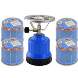 TronicXL Cocina de gas para camping de 1 foco, quemador de aluminio + 4 cartuchos de gas Butano