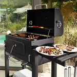 tectake Barbacoa de Carbón Vegetal, Parrilla de Mantenimiento de Calor, Estante Lateral Plegable, Termómetro Integrado, 2 Ruedas Grandes, Cajón de Cenizas, Negro