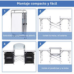COSTWAY Mesa de Camping Plegable con Organizado Cocina de Camping Armario de Tela y Marco de Aluminio para Fiesta Picnic Exterior