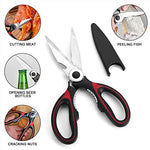 Odoland Juego de Cocina para Acampar, Utensilios de Cocina con Pinzas Cocina, Tijeras, Cuchillo, Cucharón de Arroz, Espátula Perforada, Cuchara de Sopa, Tabla de Cortar, Negro