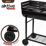 AKTIVE 52897 - Barbacoa carbón y leña de doble parrilla 97 x 42 x 96 cm; 2 alturas regulables, depósito de cenizas extraíble y fácil de limpiar, bandeja para utensilios, 2 ruedas para fácil transporte