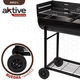 AKTIVE 52897 - Barbacoa carbón y leña de doble parrilla 97 x 42 x 96 cm; 2 alturas regulables, depósito de cenizas extraíble y fácil de limpiar, bandeja para utensilios, 2 ruedas para fácil transporte