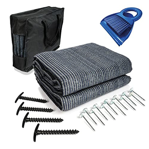Mr Nomad Alfombra de Suelo de Camping 5,0 m x 2,5 m - con recogedor - Alfombra de Camping, Azul/Gris, Ideal para el Suelo del toldo, Incluye Bolsa de Transporte, 4 Clavijas en T y 12 Clavos de Acero