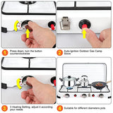 Qdreclod Hornillo de gas para camping, 3 fuegos, con manguera de conexión y reductor de presión, portátil, con tapa resistente al viento, adecuado para ollas con diferentes diámetros