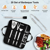 PHILORN Utensilios Barbacoas, Accesorios de Barbacoa [20Pcs] Herramienta Barbacoa, Utensilios Parrilla con Espátula Pinzas Barbacoa Pinceles Brochetas Sostenedores Maíz y Bolsa Fácil de Transportar