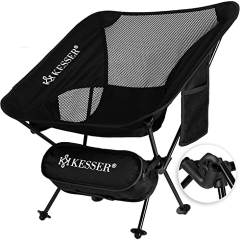 Kesser® Silla de Camping Plegable, Silla de Pesca, portátil, Silla de Camping, Silla Plegable hasta 120 kg, Silla de Playa, Silla de Pesca, Taburete Plegable con portabebidas, Noir
