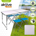 Aktive Mesa maletín regulable en altura con 4 taburetes para camping