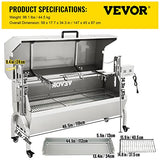 VEVOR Parilla de Barbacoa Exterior 40 W Acero Inoxidable Barbacoa Asador 60 kg, 147x45x87 cm Altura Ajustable 4,3"-12,2" Kit de Asador Universal Parrilla con Cubierta y Ruedas Bloqueables para Camping