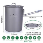 Boundless Voyage Ultraligero Portátil Titanio al Aire Libre 900 ml con Tapa Asa Plegable Acampar Agua Arroz Comida Taza Taza Taza