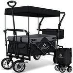 KESSER® Carro plegable GT9000 con techo de mano, incluye sistema de cinturón de 3 puntos, plegable, neumáticos de goma sólida, hasta 80 kg, freno delantero y trasero + bolsa de transporte negro/gris