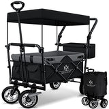 KESSER® Carro plegable GT9000 con techo de mano, incluye sistema de cinturón de 3 puntos, plegable, neumáticos de goma sólida, hasta 80 kg, freno delantero y trasero + bolsa de transporte negro/gris