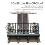 Outsunny Sombrilla Semicircular 230x130x245 cm Parasol para Pared de Jardín con Manivela y Mástil de Metal de Ø38 mm Terraza Balcón Crema