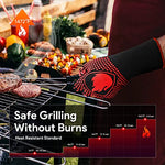 Guantes Barbacoa, Guantes para Horno Resistentes al Calor hasta 800℃ / 1472℉ para Cocina, Parrilla, Hornear, Microondas - certificación EN407(1 Par) (Rojo)