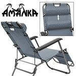 AMANKA - Tumbona Plegable con Reposacabezas, Reposapiernas y Respaldo Reclinable | 153 cm Gris