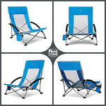 TIMBER RIDGE Silla Plegable de Playa Portátil Bajo Silla de Camping Aluminio Espalda Alta en Malla Ultraligero con Bolsa de Transporte Azul