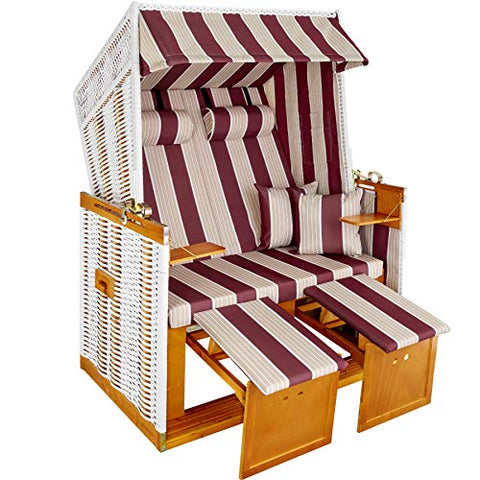 TecTake 800805 Sillón de Playa, Tumbona, Hamaca para jardín XXL, Banco Doble con toldo + Funda + 4 Cojines (Blanco/Rojo)