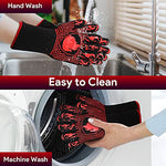 Guantes Barbacoa, Guantes para Horno Resistentes al Calor hasta 800℃ / 1472℉ para Cocina, Parrilla, Hornear, Microondas - certificación EN407(1 Par) (Rojo)